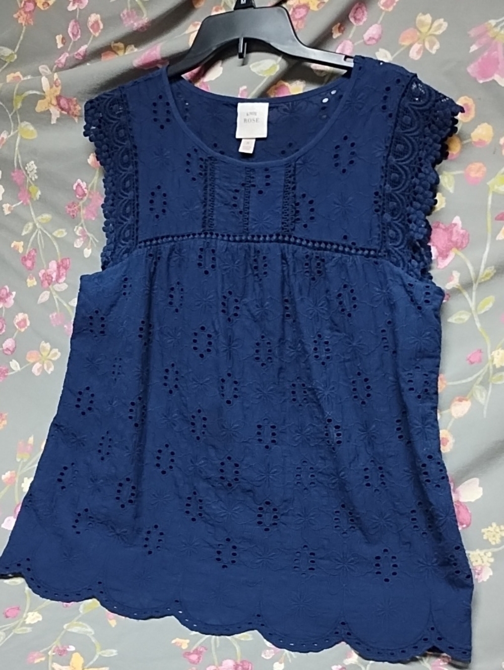 Knox Rose Navy Eyelet Lace Sleeveless Top